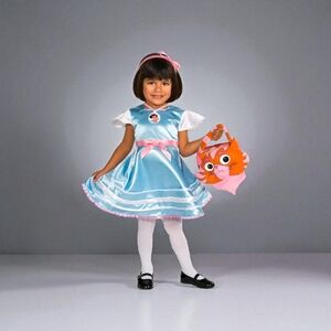 Kids Dora in Wonderland Blue and White Costume with Pink Accents, Small